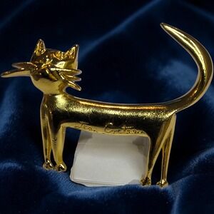 Rare Jean Cocteau Cat Brooch Signed Gold Tone Art Jewelry Whimsical Feline Pin